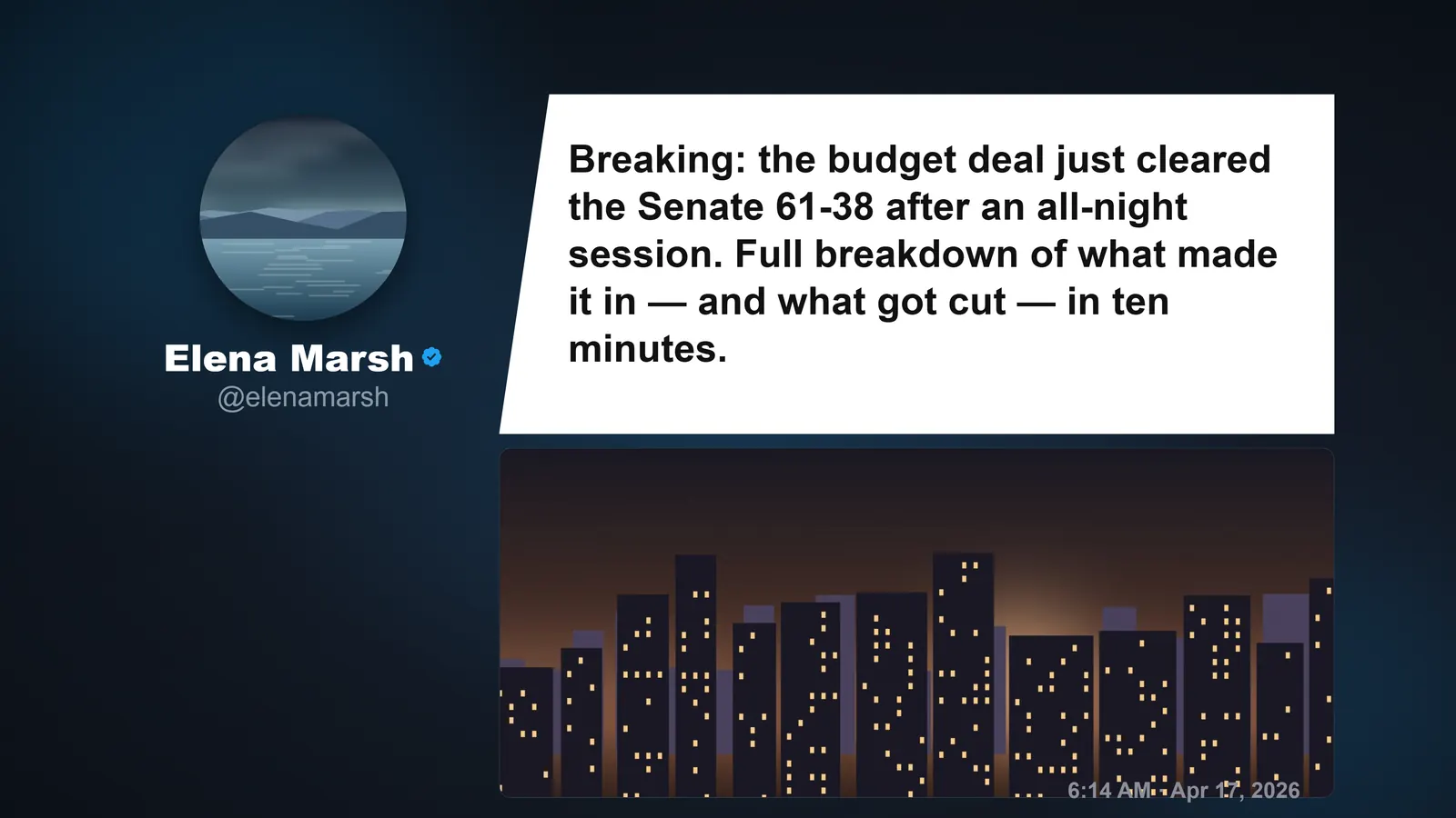 A full-screen Genba Studio social card with an angled speech-bubble body, an attached image and a timestamp